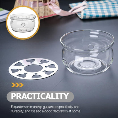 TIDTALEO Glass Teapot Warmer Base for Home Use, Borosilicate Heat-Resistant Tea Heater Accessory with Candle Holder, Desktop Tea Ceremony Heating Stand