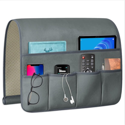 Remote Control Holder for Armchair Caddy, Remote Holder with 5 Pockets | Couch TV Remote Holder with Non-Slip Base, Bedside Caddy Organizer for Key Glasses Phone Magazine (Blue, 35"x12.4")