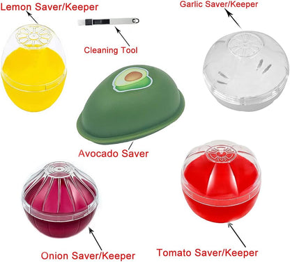 Onion Garlic Lemon Avocado Saver Storage Keeper Holder for Fridge, BPA Free Tomato Vegetable Shaped Food Saver/Storage Containers, 5-piece Set Bundle