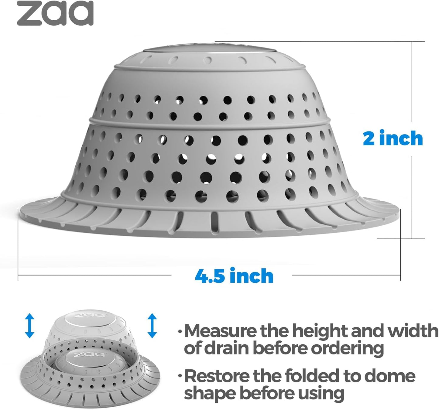 Shower Drain Hair Catcher Bathtub Drain Strainer Sink Drain Protector | Collapsible Pop-Up Drain Hair Catcher, Traps Hair & Prevents Clogs, Easy to Clean, Bathroom Fixture Accessories, Gray