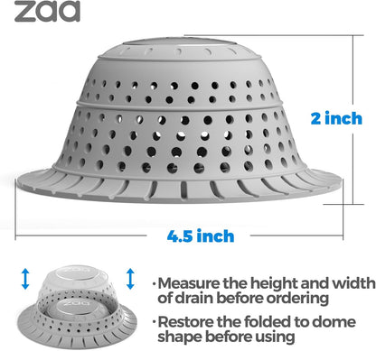 Shower Drain Hair Catcher Bathtub Drain Strainer Sink Drain Protector | Collapsible Pop-Up Drain Hair Catcher, Traps Hair & Prevents Clogs, Easy to Clean, Bathroom Fixture Accessories, Gray