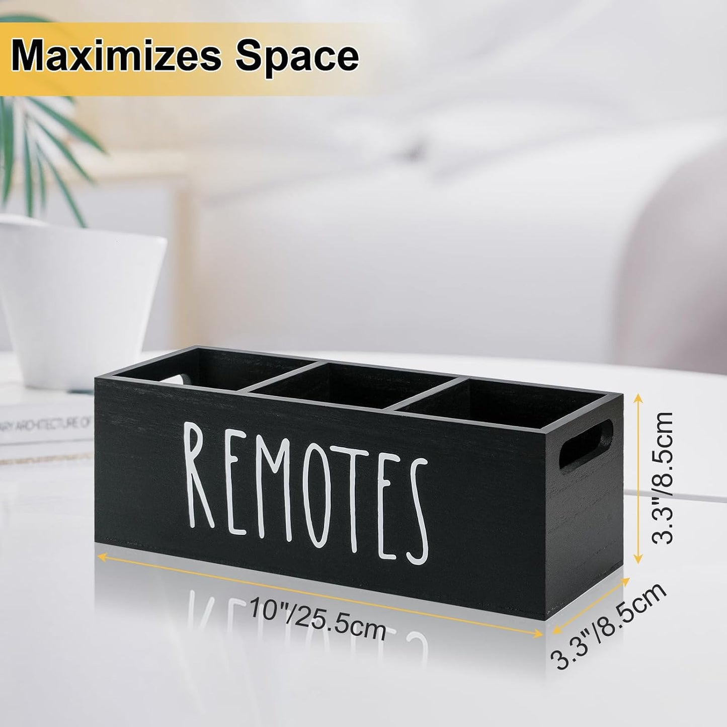 360° Rotating Remote Control Holder, Wooden TV Remote Holder for Table, Desk Organizer Caddy Media Storage Box for Living Room,Nightstand,Couch (Black)