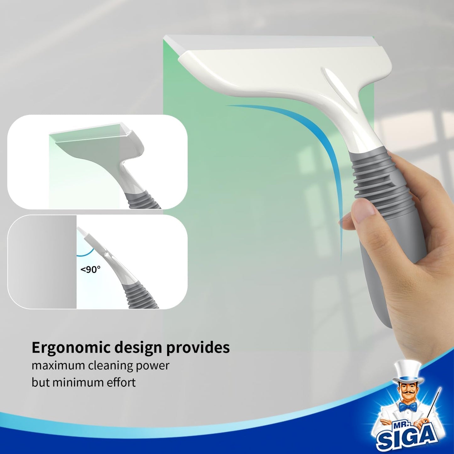 MR.SIGA Silicone Squeegee for Shower Doors, 25 cm/10 inch, White & Gray | Shower squeegee for glass doors, streak free squeegee for windows, showers and glass surfaces, includes suction hook