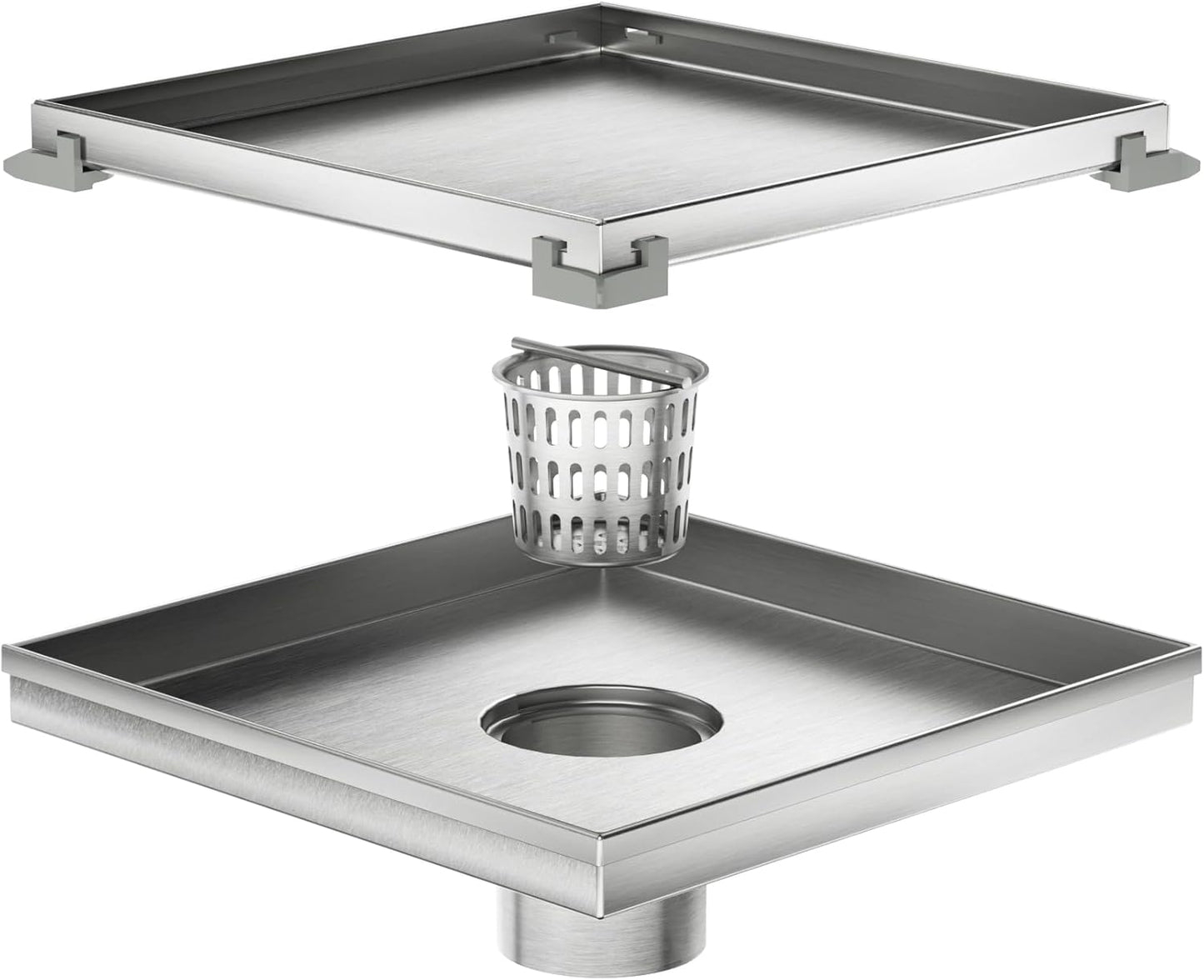 Neodrain 4" Brushed Square Shower Drain with Removable Tile Insert Grate | 304 Stainless Steel Tile Square Drain, Hidden Drain,Easy to Clean, Waterproof & Sturdy Shower Drain, CUPC Certified