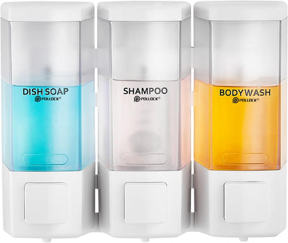 Pollock Shampoo and Conditioner Dispenser,Black 3 Chamber * 500ML | Shower Soap Dispenser Wall Mounted, Body Wash Dispenser No Drill,Refillable Shower Dispenser for Bathroom,Hotel,Public Place
