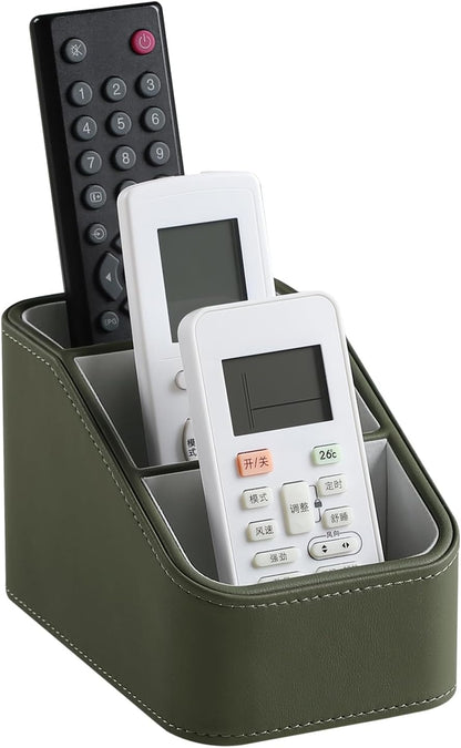 Remote Control Holder, Small Desk Organizer TV Remote Caddy, Black | PU Leather 3 Compartments Remote Holder, Remote Organizer Nightstand Organizer for Couch Bedside Living Room Office