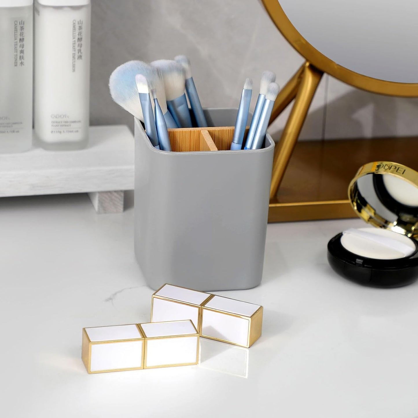 Bamboo Toothbrush Holder for Bathrooms Toothpaste Organizer - Black | Detachable Inserts, 3 Slots, Bathroom Counter Organizer, for Kids Electric Toothbrushes, Floss, Razors