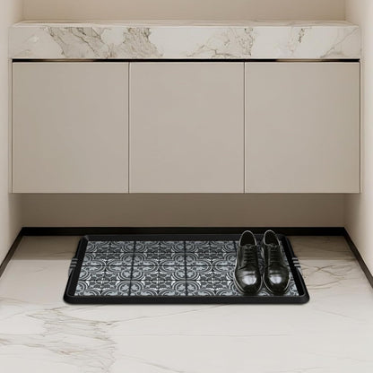 BEHERO Boot Tray Shoe Mat, Rubber Shoe Matt Tray Indoor/Outdoor Use, 16" x27.5" Shoe Cleaning Mat Non-Slip with Raised Edge for Entryways, Decks, and Patios (Black)