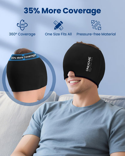ONLYCARE Migraine Relief Cap, Headache Relief Cold Cap with Odorless Gel | Cooling Hat Head Wrap Soothing Face Ice Pack Mask Products for Tension Stress Hangover & Puffy Eyes, Relaxing Gifts for Women