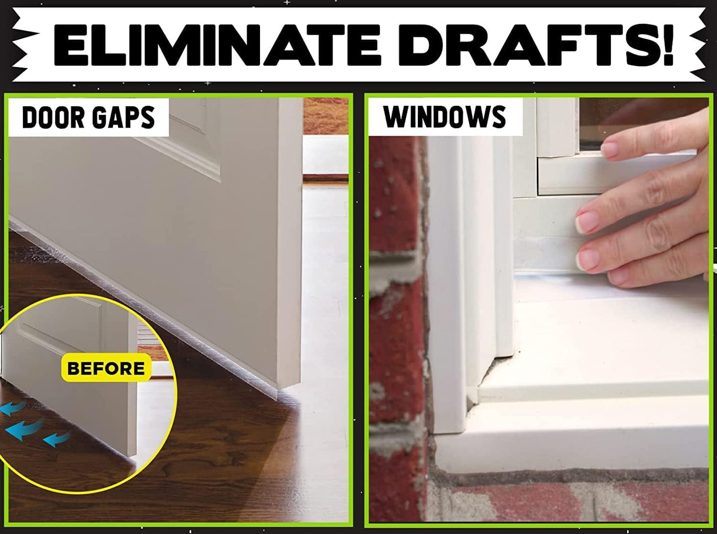Alien Draft Insulation Tape Transparent Silicone Weather Stripping Door Seal Strip and Under Door Draft Stopper for Windows and Door Bottoms As Seen On TV (20 Feet - 2 Rolls)