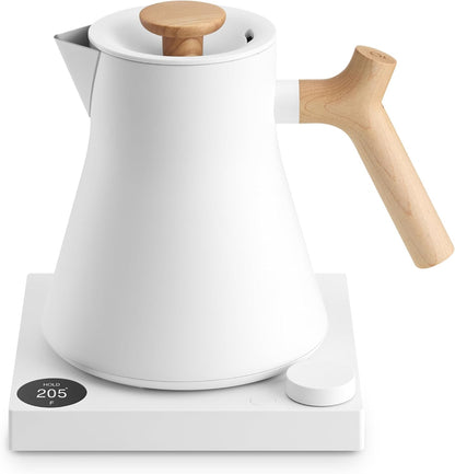Fellow Corvo EKG Pro Electric Kettle for Tea & Coffee, 0.9 Liter | Precision Temp Control, Stainless Steel, Brew Timer, Smart Scheduling, Wide Spout, Quick Heating, Matte White, Maple Handle