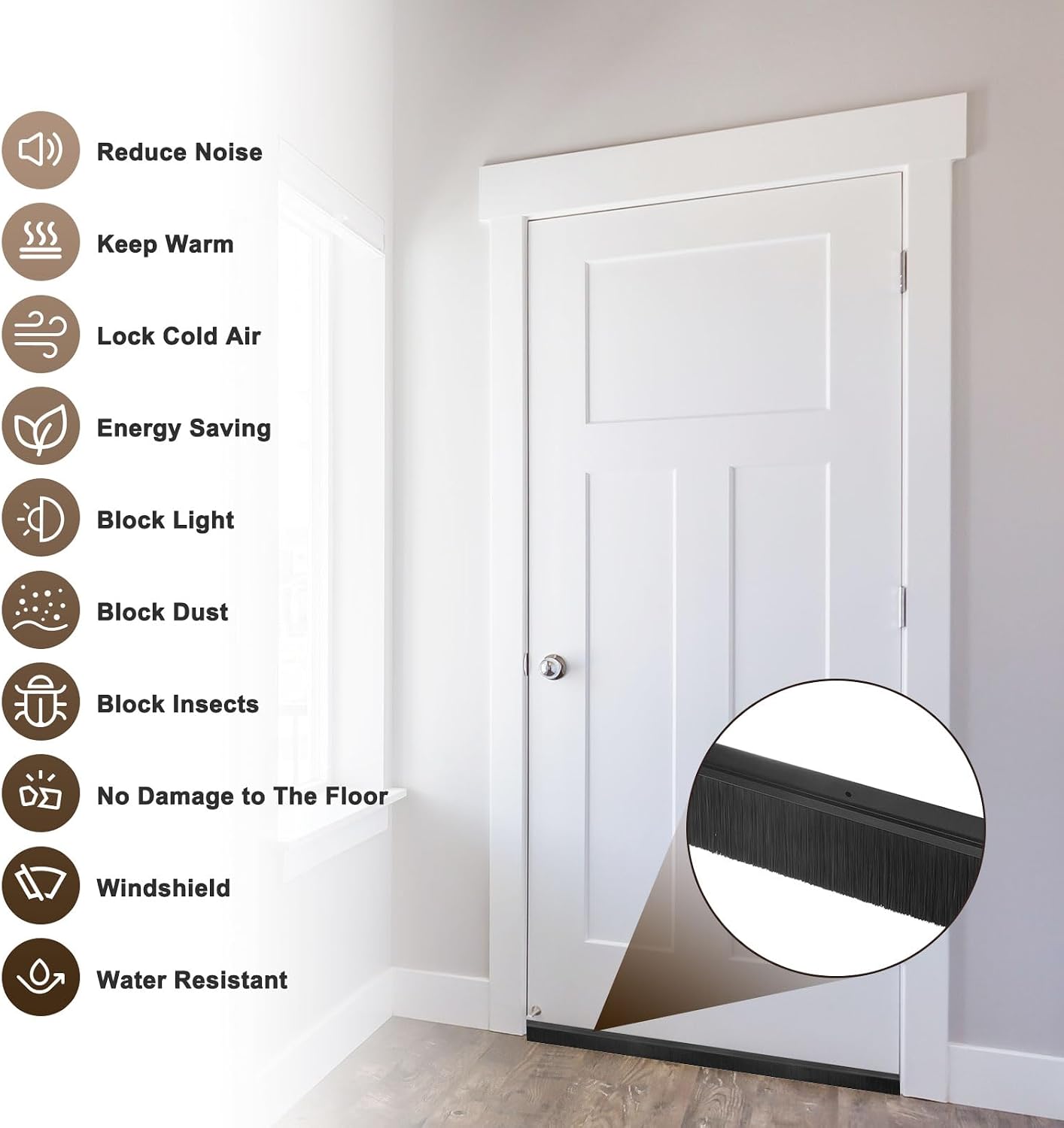 M METERXITY 2Pack Door Sweep - 39" Door Bottom Brush Heavy Duty Seal Draft Stopper Aluminum Base with 20mm Brush, Adhesive/Screw Installation for Interior/Exterior/Garage/Sliding Doors, Black