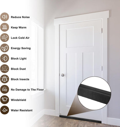 M METERXITY 2Pack Door Sweep - 39" Door Bottom Brush Heavy Duty Seal Draft Stopper Aluminum Base with 20mm Brush, Adhesive/Screw Installation for Interior/Exterior/Garage/Sliding Doors, Black