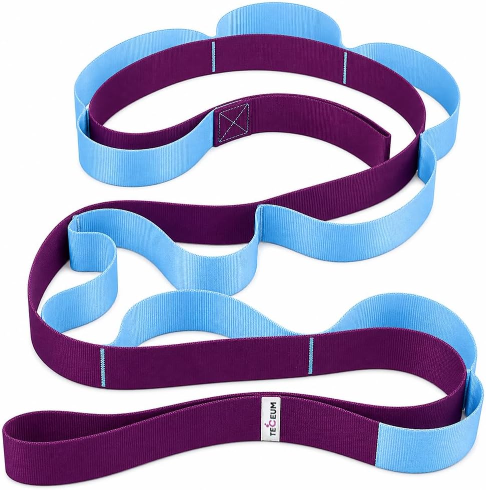 Stretching Strap with 10 Loops for Physical Therapy & Rehab | Non-Elastic Yoga Stretch Band for Hamstring, Leg, Hip & Knee Rehab, Pilates, Flexibility & Mobility Exercises for Men & Women