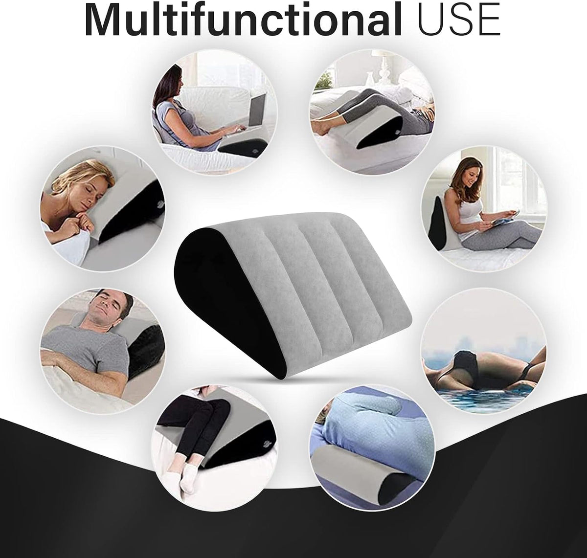 Prosixtoy Portable Wedge Pillow Inflatable Cushion - Body Positioners Lightweight Wedge Pillow for Sleeping, Leg Elevation, Use in Bed, Travel, Camping, Fast Inflating Deflation (Grey)