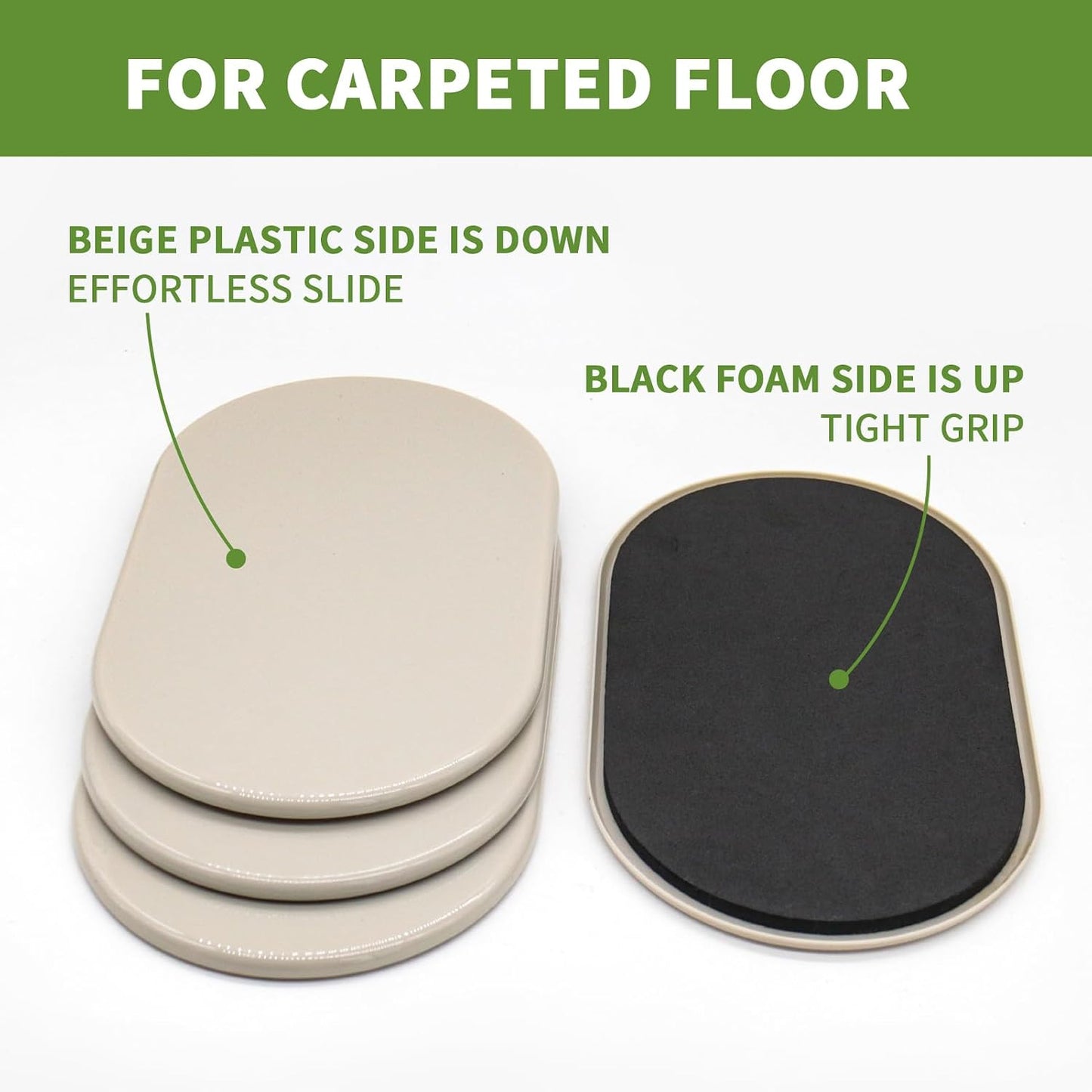 Furniture Sliders for Carpet 8 PCS - 3 1/2" Beige | Furniture Moving Sliders, Chair Leg Floor Protectors, Carpet Sliders for Furniture - Move Your Furniture Easily & Safely