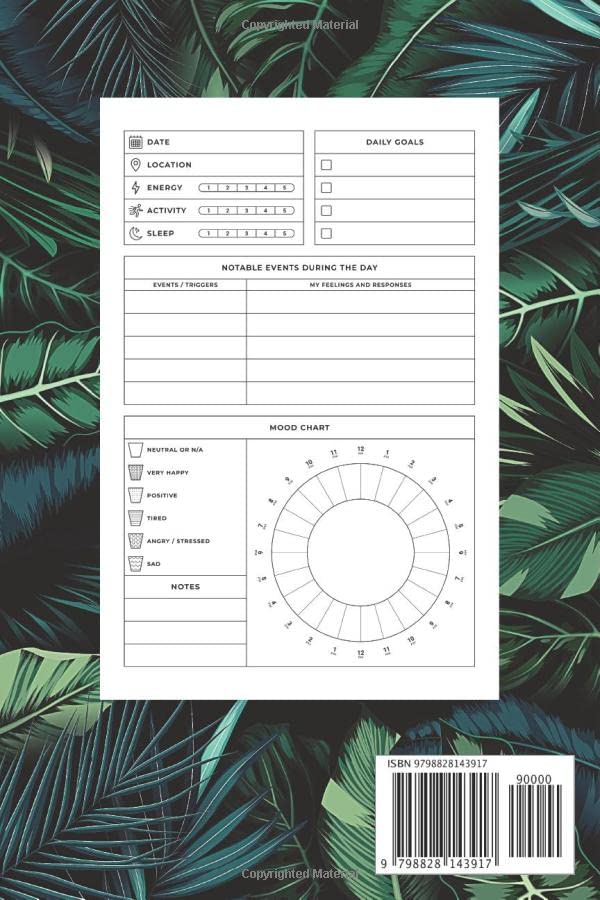 Mood Tracker Journal: Daily Mental Health Tracker & Wellness Diary with Prompts for Mood Log, Sleep, Activity & Goals | Mood Journal for Anxiety, ... Wheel Chart — Stylish Beautiful Green Leaves