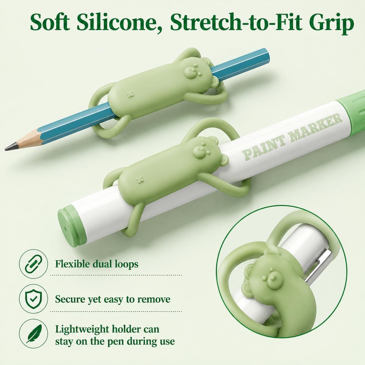 4 Pcs Magnetic Pen Holder for Refrigerator, Silicone Adjustable Pen Pencil Holder, Cute Bear Design Silicone Flexible Pencil Holder for Whiteboards, Desk, Clipboard (Multi-Color)