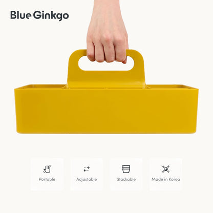 BLUE GINKGO Stackable Organizer Caddy, Rectangle, White, Made in Korea | Portable. Adjustable. Home, Office & School Storage.