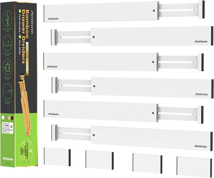 Bamboo Drawer Dividers, Expandable Drawer Separators Splitter, 17-22 inches Adjustable Spring-loaded Organizer for Large Utensil, Clothes, Tools Drawers, 6 Pack Dividers + 4 Pack Baffle