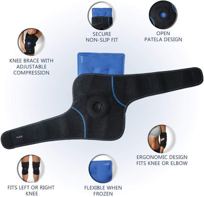 ComfiLife Knee Ice Pack with Wrap Reusable Hot & Cold Therapy Gel Pack Adjustable Compression Support for Injuries, Pain, Surgery, Arthritis, Meniscus and More