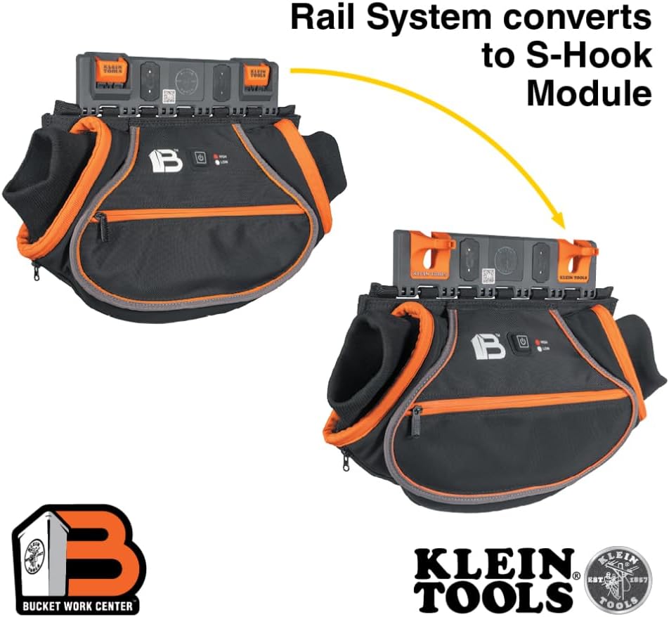 Klein Tools BC101C Rechargeable Hand Warmer, Compatible with Bucket Work Center Rail System Modules, Oversized Pouch for Class 2 Gloves