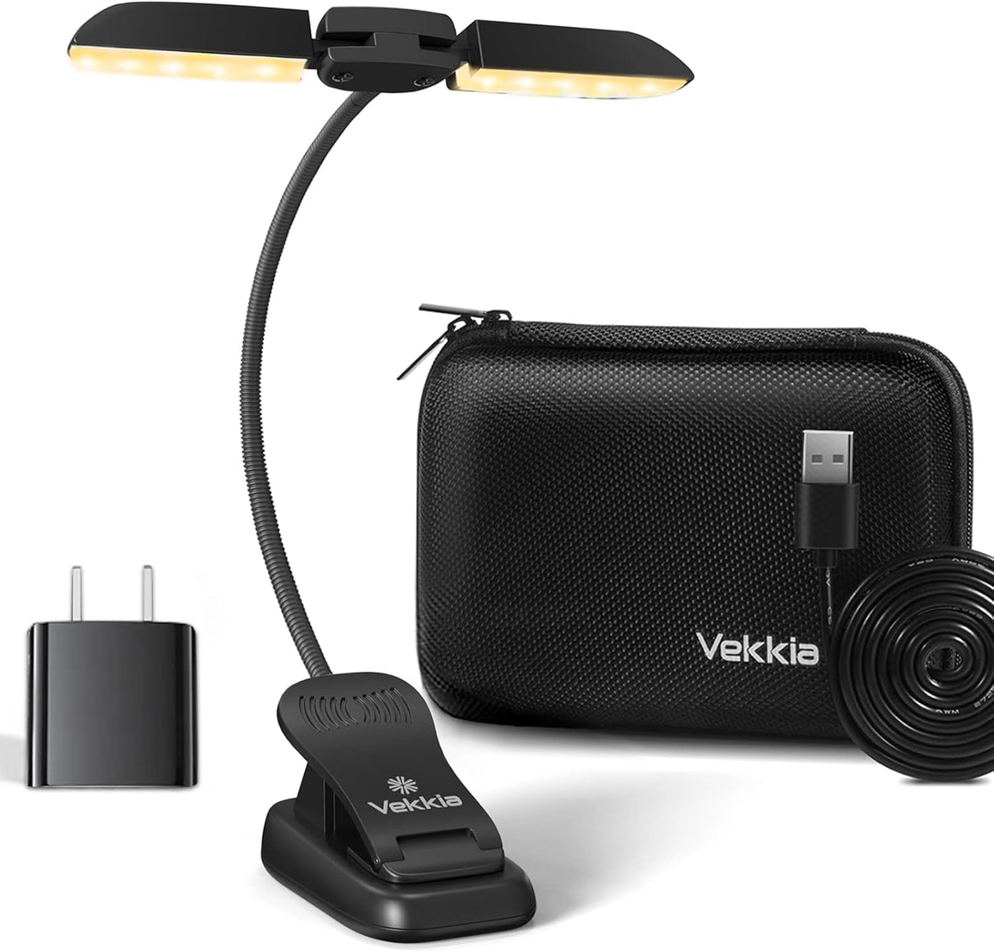 Vekkia 14 LED Rechargeable Book Light for Reading at Night | Eye-Care Reading Light for Books in Bed/180° Adjustable, Clip on Lamp/3 Color Temperatures, Lightweight
