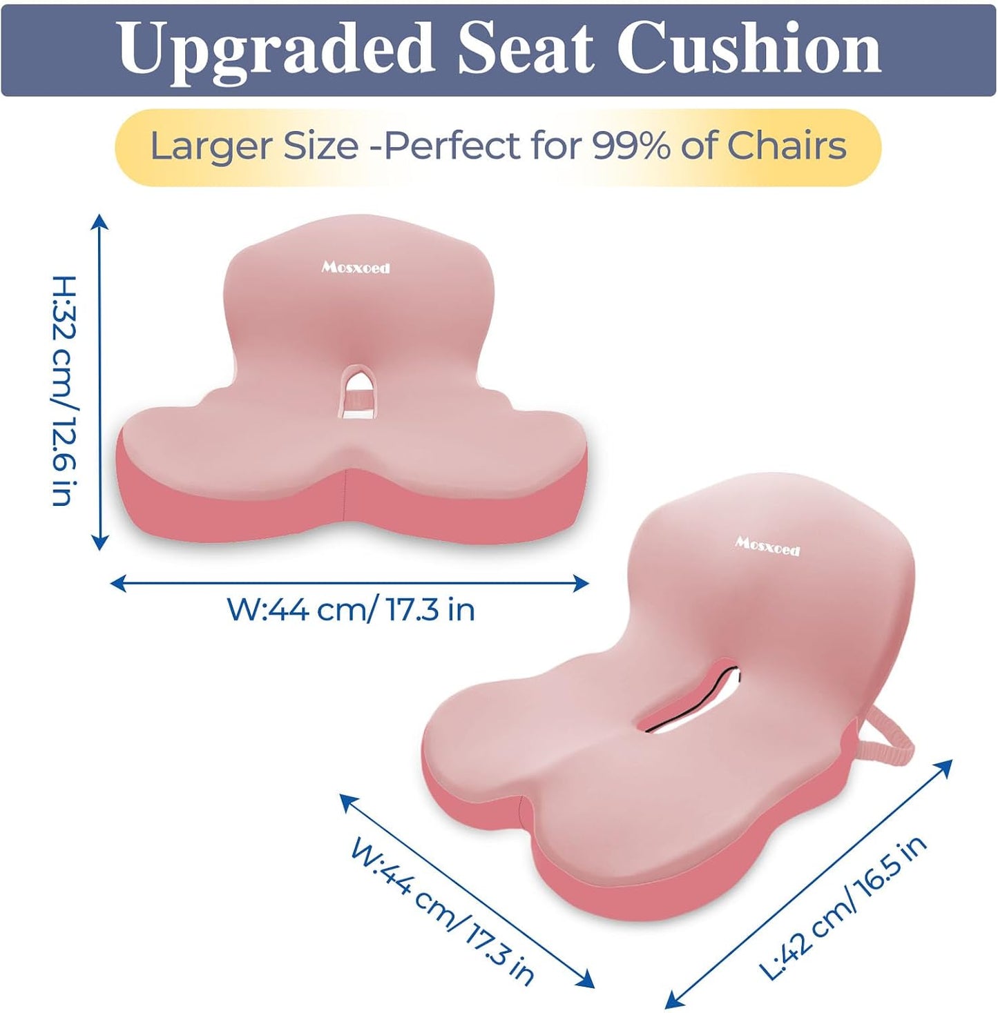 Memory Foam Seat Cushion for Sciatica & Back Pain Relief - Ergonomic Chair Pad with Adjustable Strap & Supportive Comfort Cover, Non-Slip for Car, Truck, Office Chair - Dark Gray&Light Gray