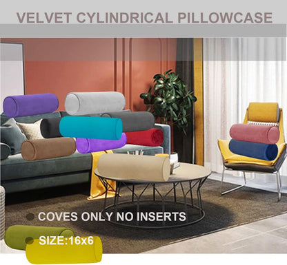 Neck Roll Pillowcases Velvet Cylindrical Pillow Covers 16"x6" with Hidden Zipper for House Home Decor Neck Roll Pillow Cervical Neck Roll Memory Pillow Cylinder Round Cushion (Black, 16x6)