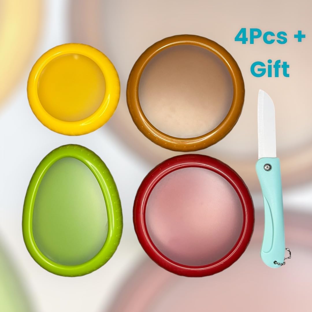 4Pcs Silicone Food Storage Containers with Bonus Knife - Reusable for Avocado, Onion,Tomato & Limon.