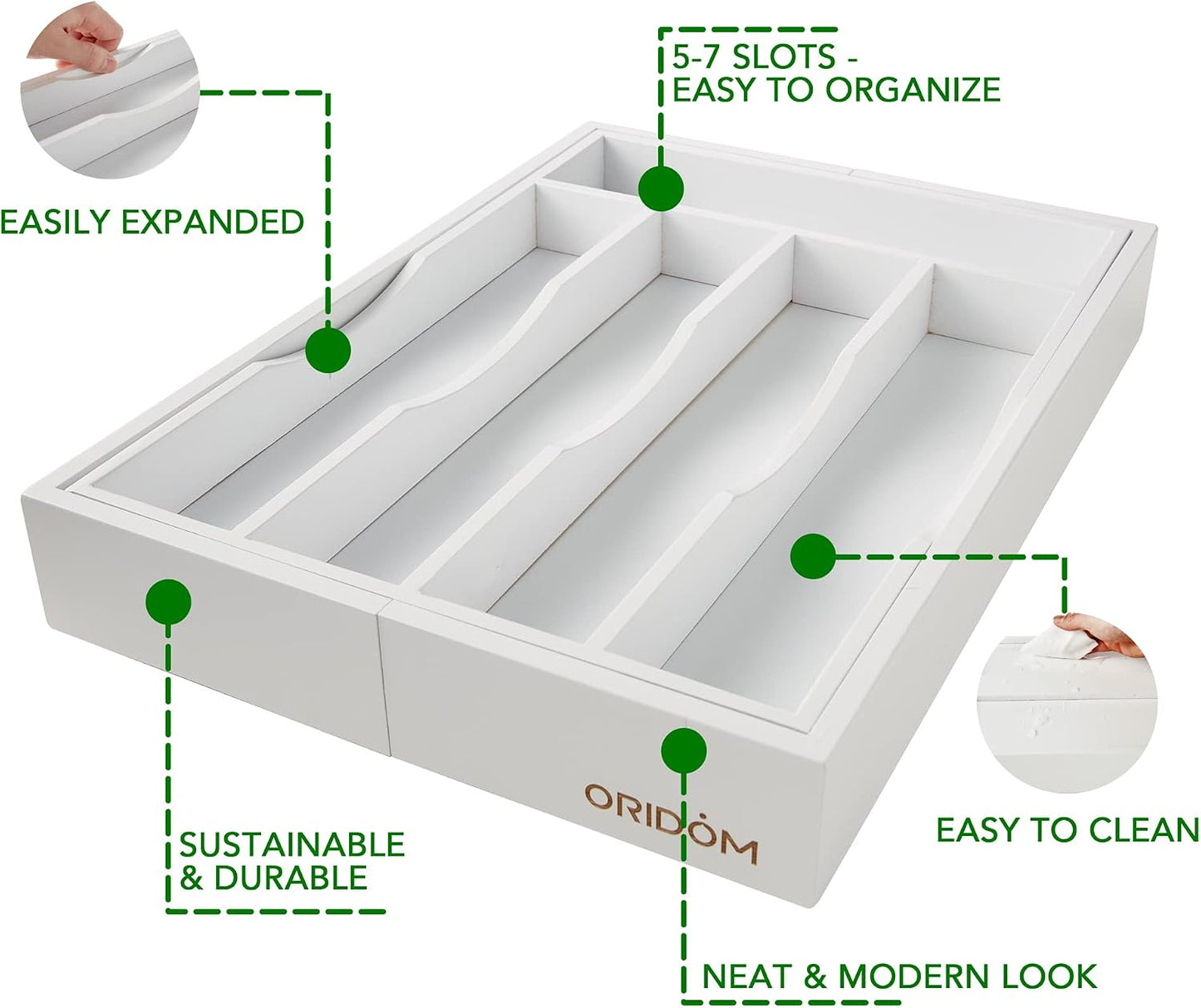 Expandable Bamboo Kitchen Drawer Organizer for Cutlery and Utensils, Adjustable Bamboo Wood Cutlery Tray in Drawer for Flatware and Silverware in Kitchen, (Natural)