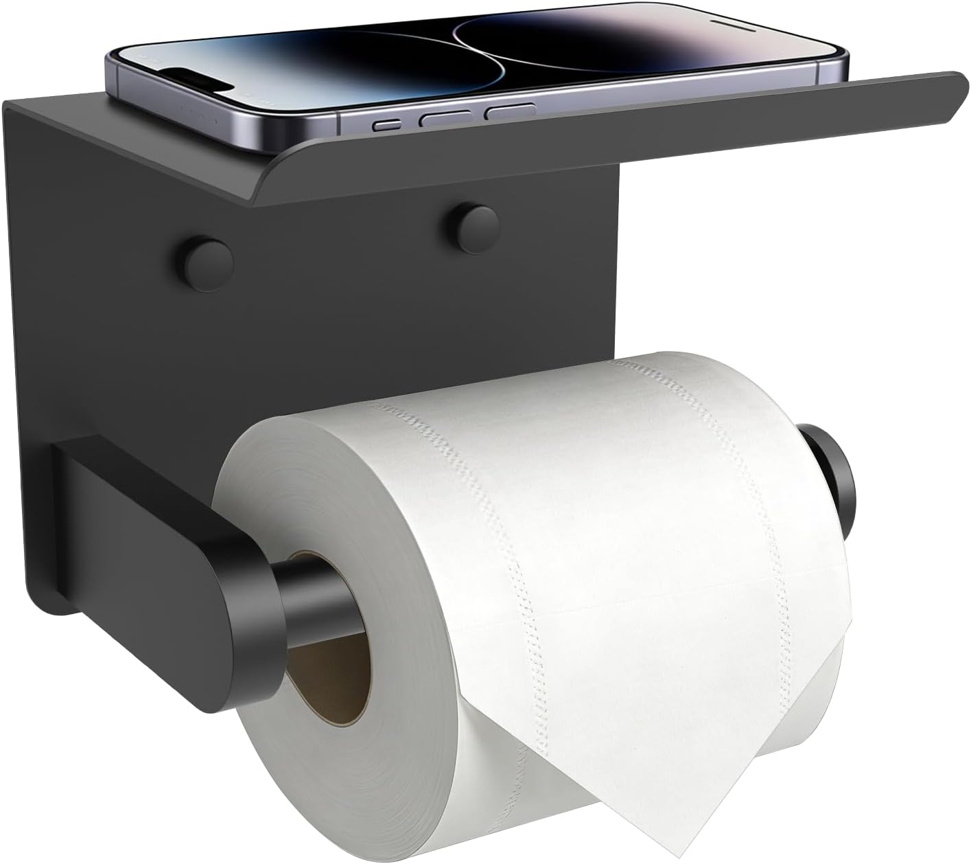 SetSail Toilet Paper Holder with Shelf Adhesive or Screw-in Matte Black | Adhesive or Screw-in,Waterproof and Rustproof Stainless Steel,Wall Mount Design,for Bathroom Hardware Accessories
