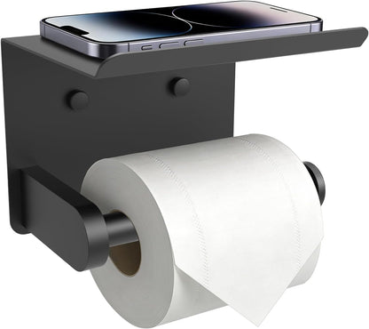 SetSail Toilet Paper Holder with Shelf Adhesive or Screw-in Matte Black | Adhesive or Screw-in,Waterproof and Rustproof Stainless Steel,Wall Mount Design,for Bathroom Hardware Accessories