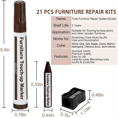 DAIXISM Furniture Markers Touch Up,Wood Filler Floor Scratch Repair Kits,Set of 21-Markers and Wax Sticks with Sharpener Kit for Funiture Repair,Floor Scratch.
