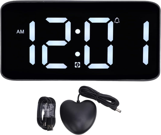 LoudVibrating Alarm Clock for Heavy Sleepers, Alarm Clock with Bed Shaker, Large LED Digital Display Alarm with Corded Vibrator for Hearing Impaired Deaf Teens Adults