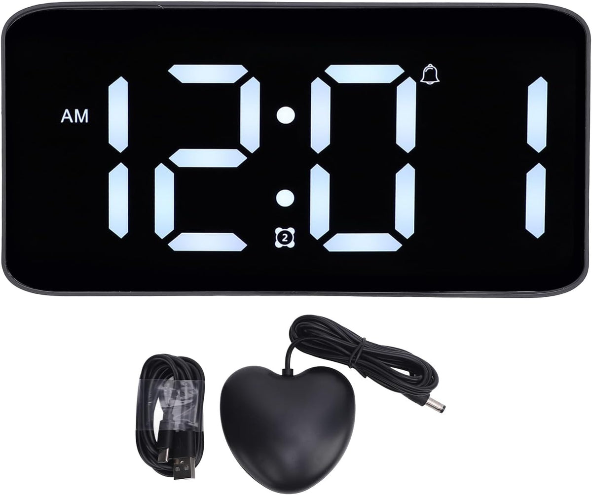 LoudVibrating Alarm Clock for Heavy Sleepers, Alarm Clock with Bed Shaker, Large LED Digital Display Alarm with Corded Vibrator for Hearing Impaired Deaf Teens Adults