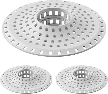 Aluvor Bathtub Drain Hair Catcher,Silicone Tub Hair Catcher Drain Protector | Collapsible Shower Hair Drain Catcher Strainer for 1.48'' to 1.76'' Flat Regular Drains, 3PCS/Grayish-White