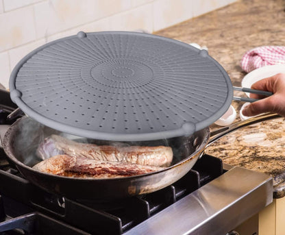 Silicone Splatter Screen for Frying Pan, Grease Splatter Guard for Frying Pan Heat Resistant Oil Splatter Guard, Multi-Use Pan Cover, Non Stick, Easy Clean 12.6" - Black