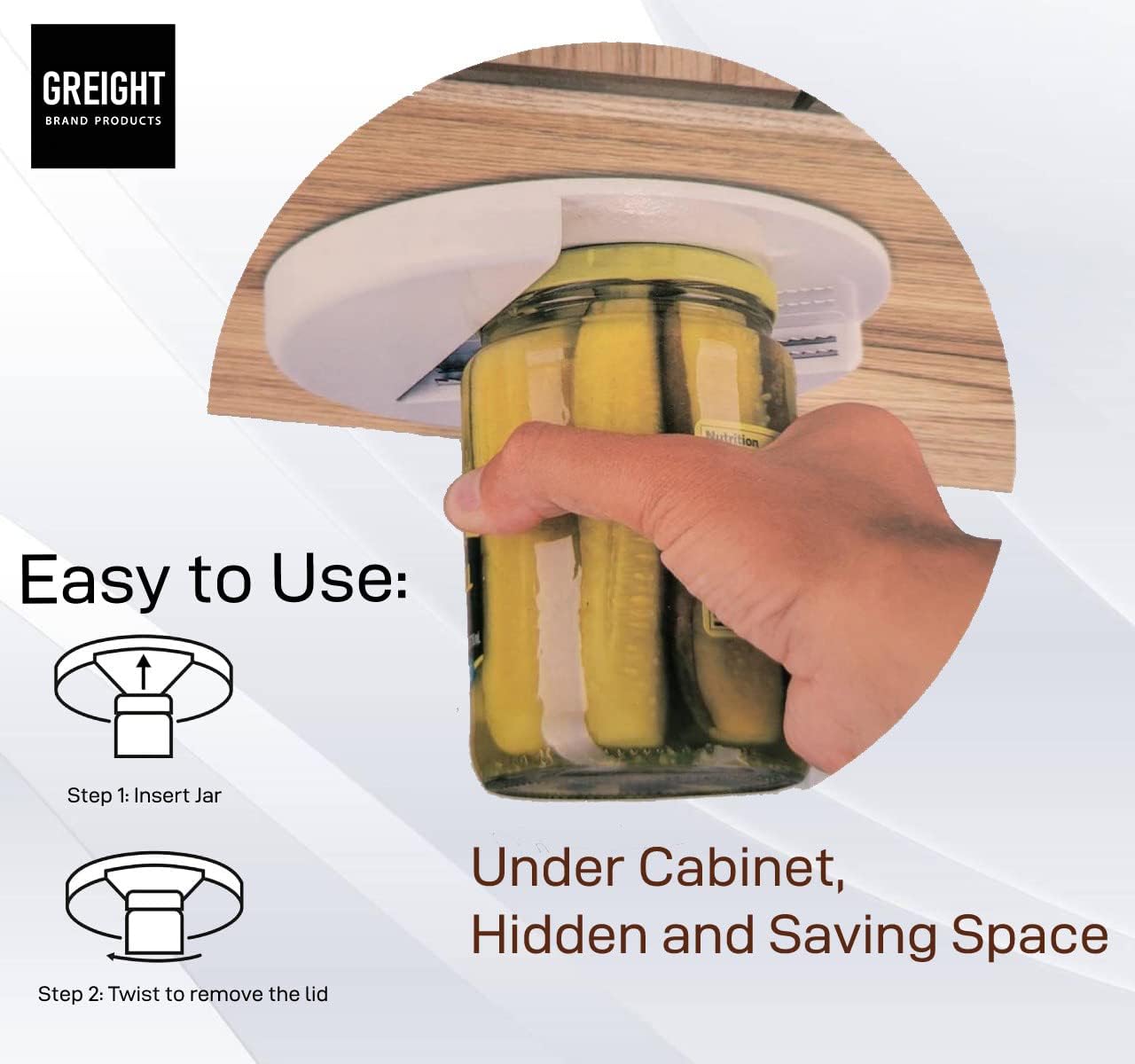 Jar Opener - Under Cabinet, Essential Kitchen Gadget, Easy Grip - Work on Bottle and Any Size Jar