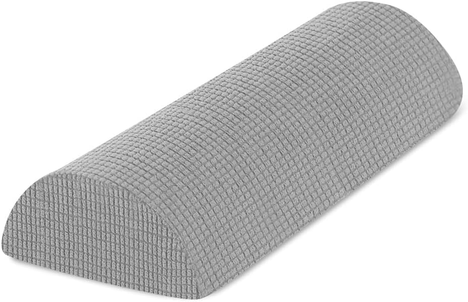Half Moon Bolster Pillow with Straps, Knee Pillow for Back Sleeping, Under Knee Pillow for Sleeping, Relieves Pain in Legs and Knees, Machine Washable Cover, 24" X 10" X 4", Grey