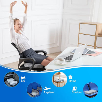 SAIREIDER Office Chair Cushion, Car Seat Cushion, Memory Foam Coccyx Cushion Pads for Tailbone Pain, Sciatica Relief Pillow, Correct Sitting Posture (Black)