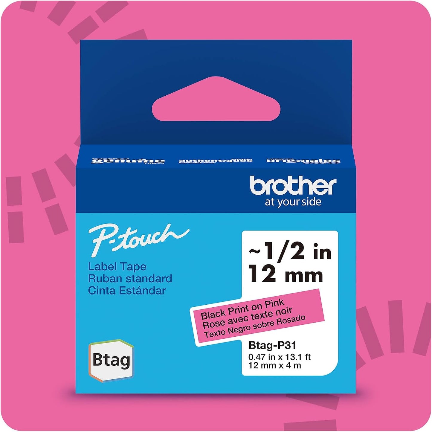 Brother Genuine P-Touch Btag BTAG231 Black on White Label Tape ~1/2in by 13.1ft (12mm x 4m). (Works Only with Brother PT-N10, PT-N20, PT-N25BT Label Makers)