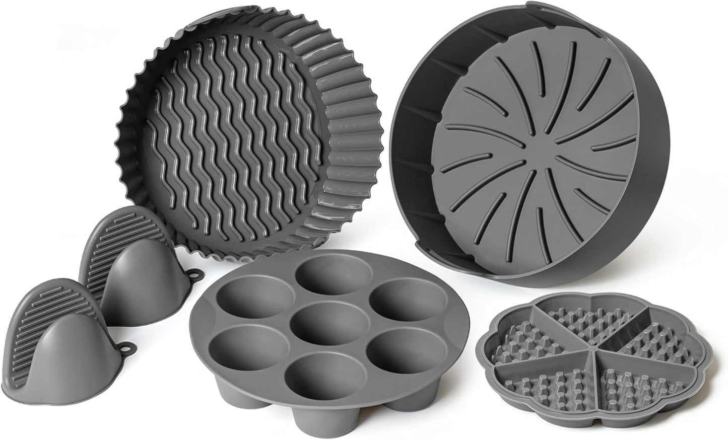 EM 4-pc Silicone Air Fryer Liners Baking Set for Cake, Donut, Waffle, and Brownie - Reusable Silicone Baking Molds for 3-5 Qt Airfryers - Easy to Clean Air Fryer Baking Accessories for Home Bakers