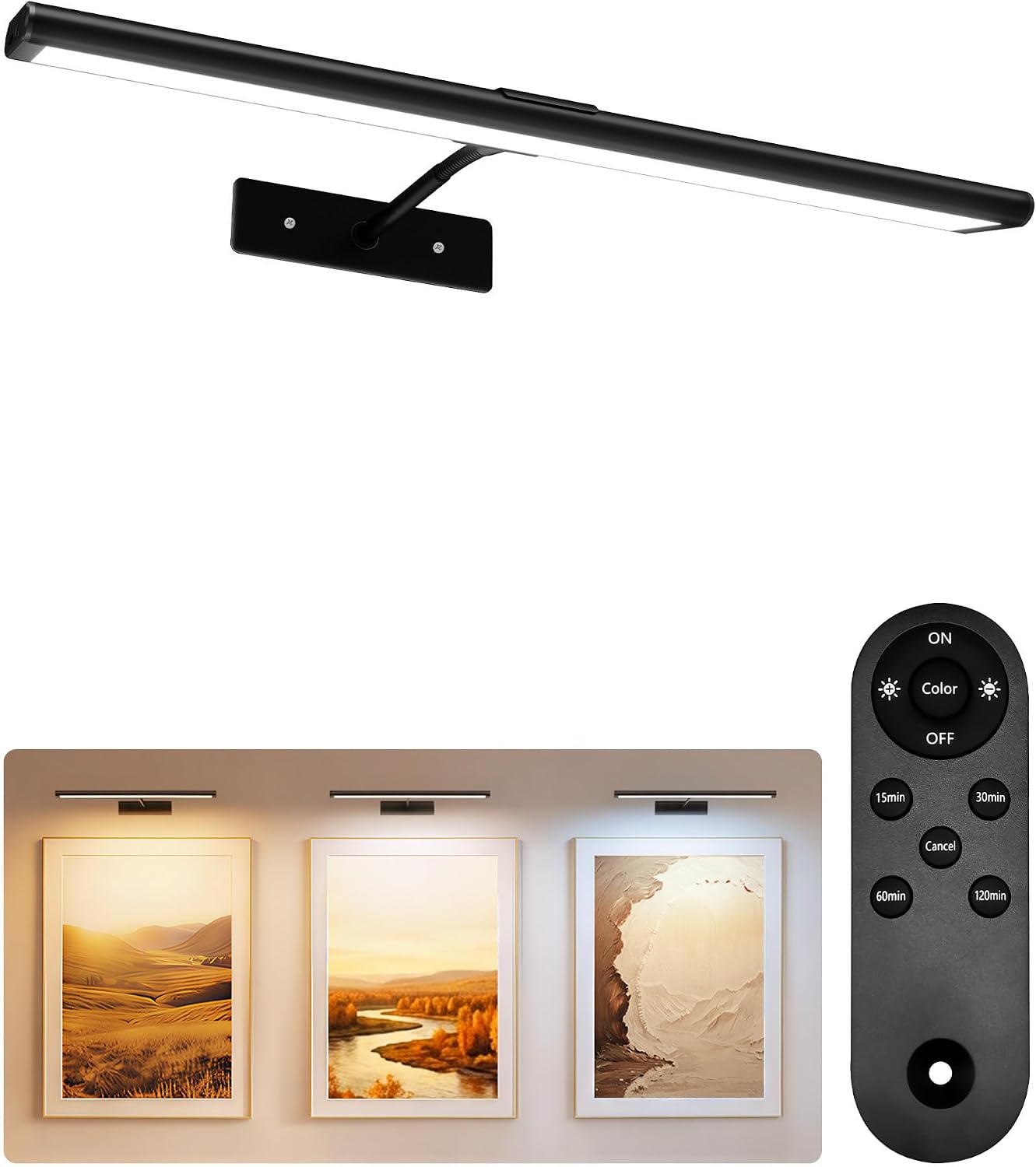 EZVALO Picture Light for Wall, 4800mAh Rechargeable Wireless Gold Light with IR Remote, Dimmable Magnetic LED Art Display Light with 3 Color Temperatures, for Gallery, Living Room, Bedroom(2Pack)
