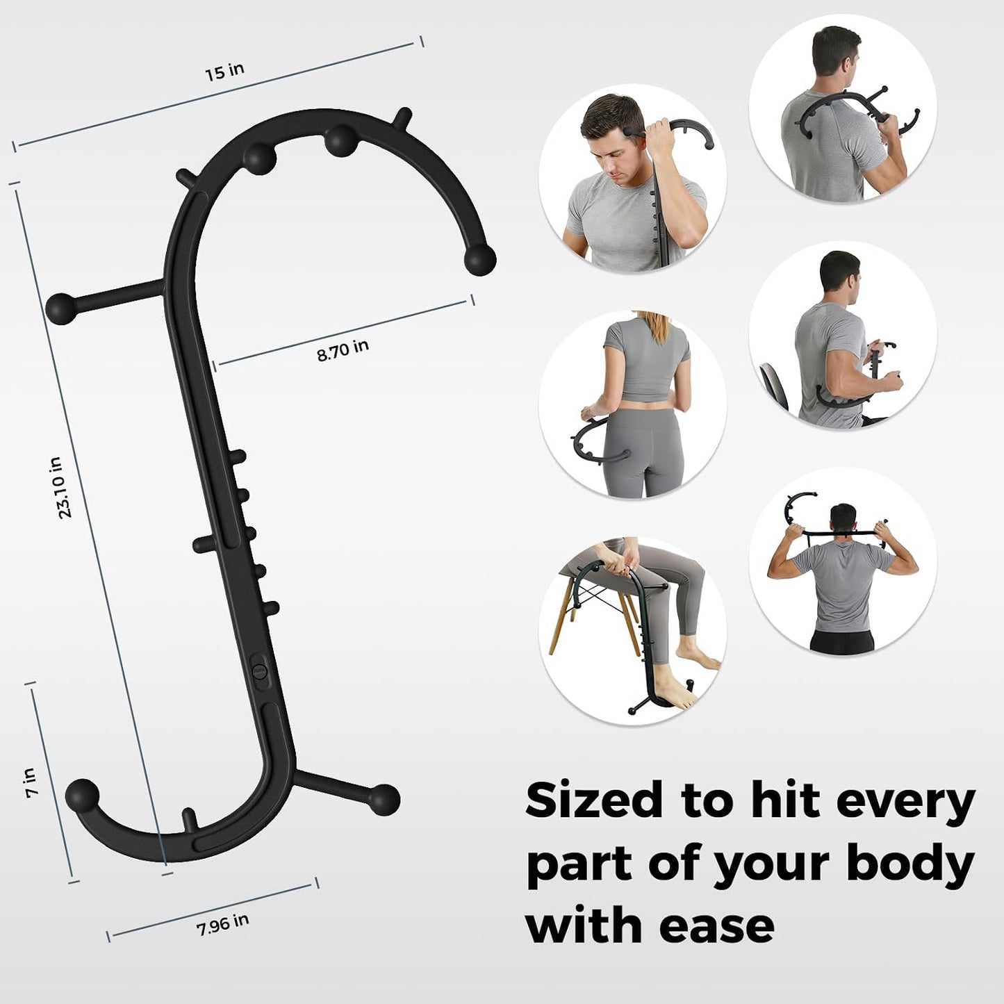 Detachable Trigger Point Massage Tool for Body Muscle Pain Relief | Button-Release Design, S/C, Massage Hook for Back, Neck & Shoulder, Pressure Point Therapy Tool for Deep Tissue Relief