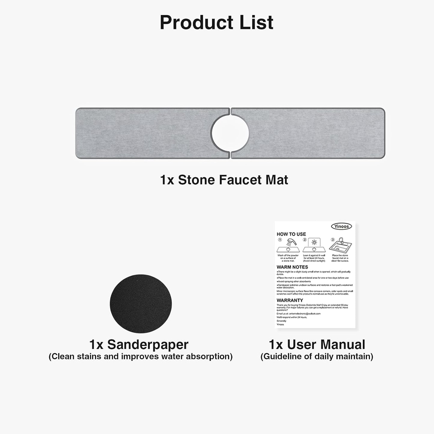 Premium Stone Faucet Mat for Kitchen Sink, 30" x 4" White | Quick Drying & Water Absorbent, Sink Splash Guard Tray for Prevents Moisture Buildup