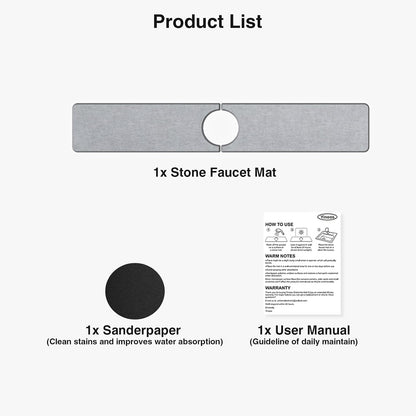 Premium Stone Faucet Mat for Kitchen Sink, 30" x 4" White | Quick Drying & Water Absorbent, Sink Splash Guard Tray for Prevents Moisture Buildup