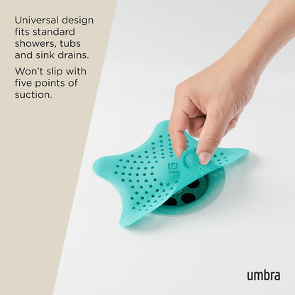 Umbra Starfish Hair Catcher, Suction Cup Drain Cover, 6-Inch, White | Silicone material, flexible and durable, water resistant seal, easy to clean, rust proof, fits standard tubs