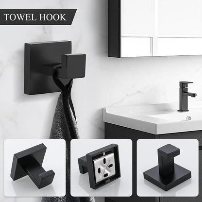 TURS Bathroom Hardware Set Black 4-Piece Towel Bar Set Include 24 Inch Towel Bar Hand Towel Holder Towel Hook Toilet Paper Holder with Shelf Wall Mounted Stainless Steel Bathroom Accessories Set