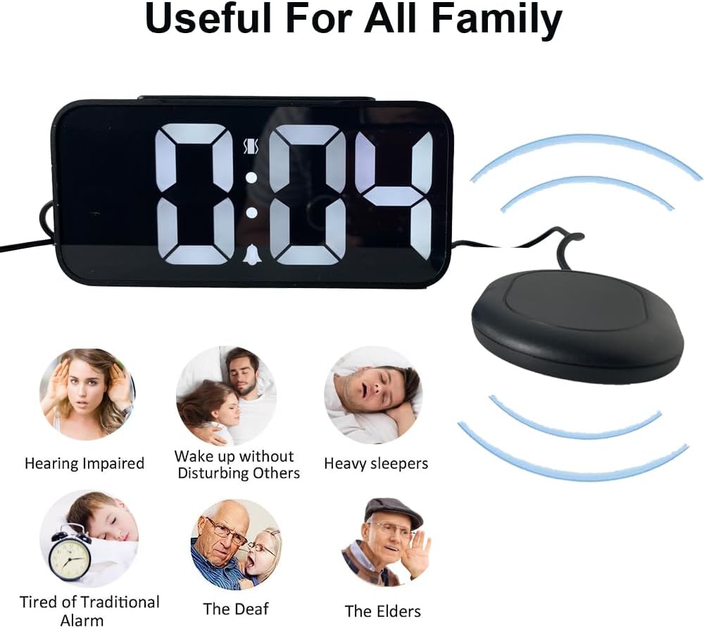Extra Loud LED Alarm Clock with Vibration for Bedroom,Extreme Bed Shaker Alarm Clock for Deep Sleeper Hard of Hearing Deaf, Clear LED Display, Dimmer and Volume Knob, USB Port,Easy to Set